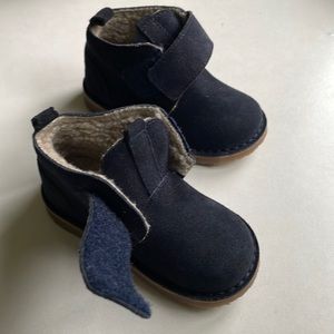 Zara baby girls warm lined split leather ankle boots navy blue size 5.5